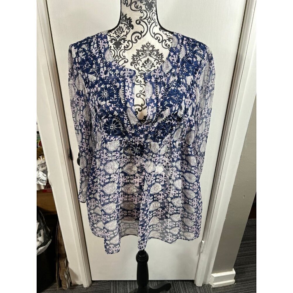 Calypso St Barth silk floral embroidered sheer paisley patterned v-neck tunic
